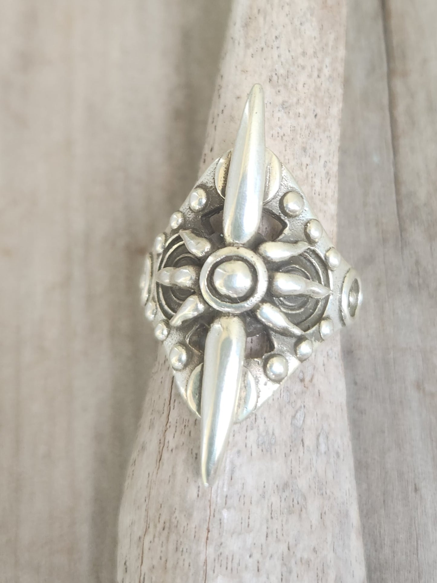 Long silver ring,925 sterling silver,handmade,gladiator,steampunk,tribal,unisex,punk,spiked ring,