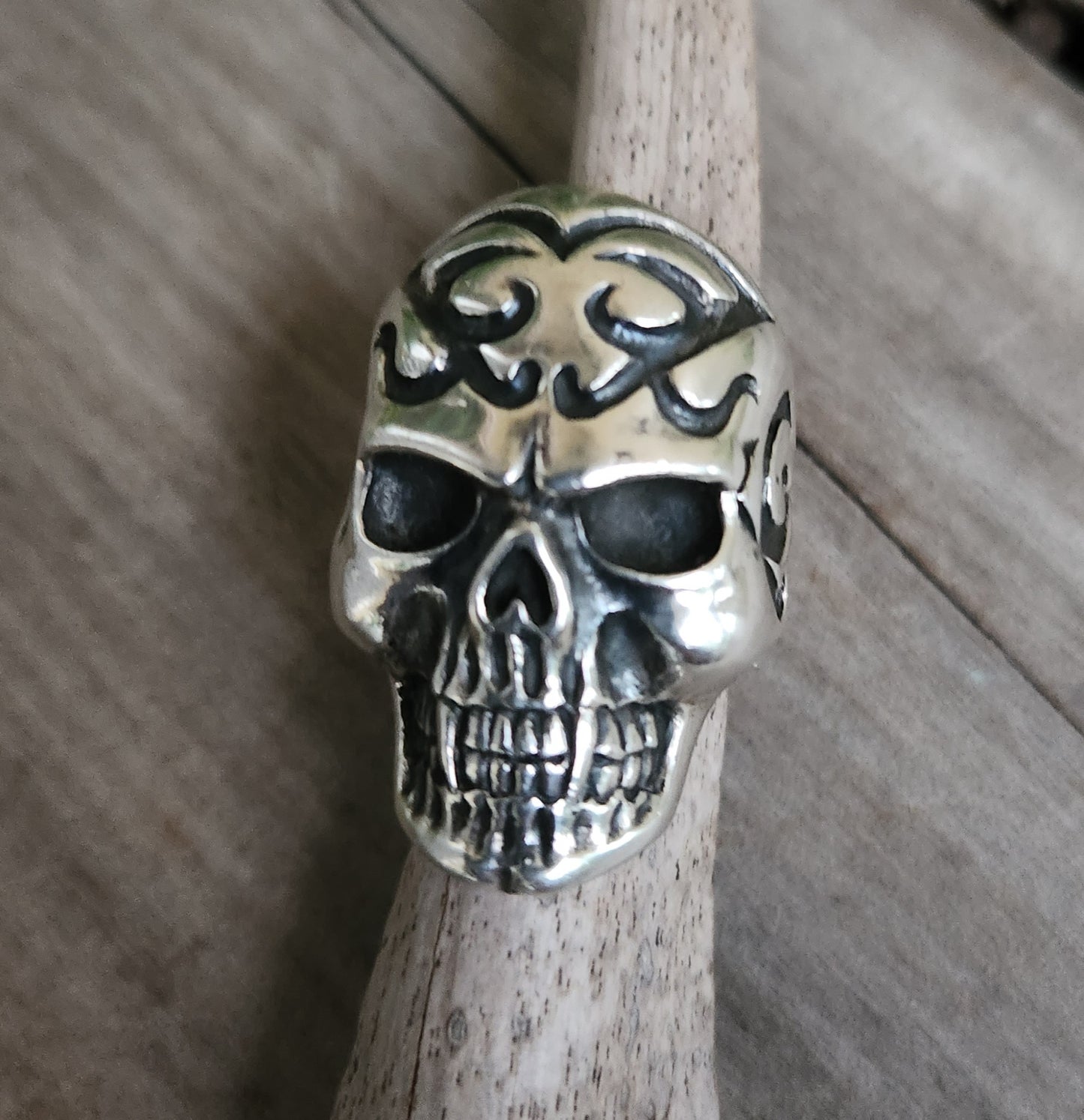 Large skull ring,925 sterling silver,long tribal skull,steampunk gothic punk,handmade,Celtic,skeleton,