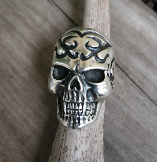 Large skull ring,925 sterling silver,long tribal skull,steampunk gothic punk,handmade,Celtic,skeleton,
