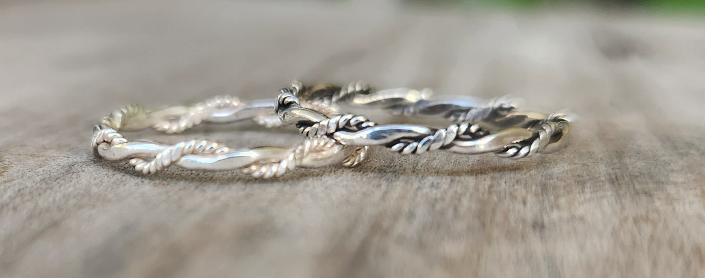 Stacker ring,Twisted flat wire band,925 Sterling silver,woven fine,boho,thin silver ring,pinkie wire ring