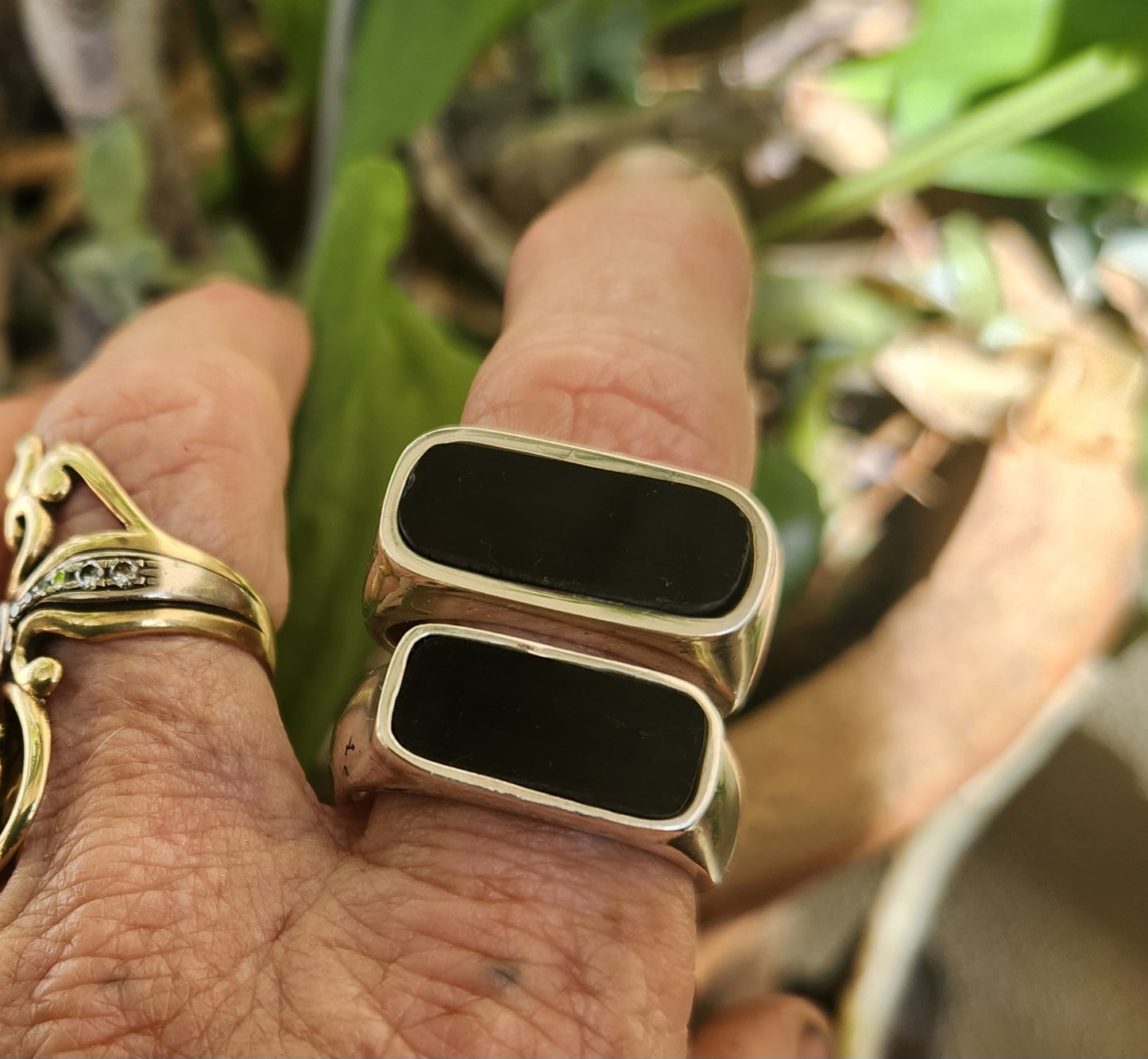 Large Rectangle ring,black acyrlic ring,sterling silver,chunky,handmade,Micheal Hutchence inxs