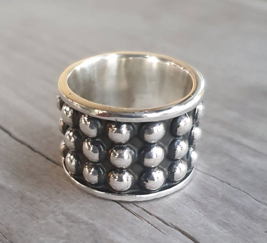 Wide ball ring,925 sterling silver,16mm  band,wedding, modern ball ring