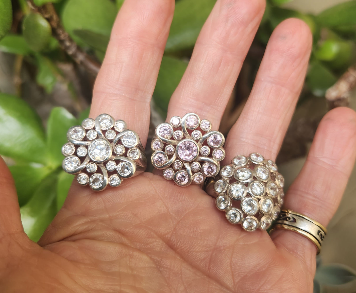 Large cz flower cluster ring,925 sterling,multi stone,cubic zircon ring
