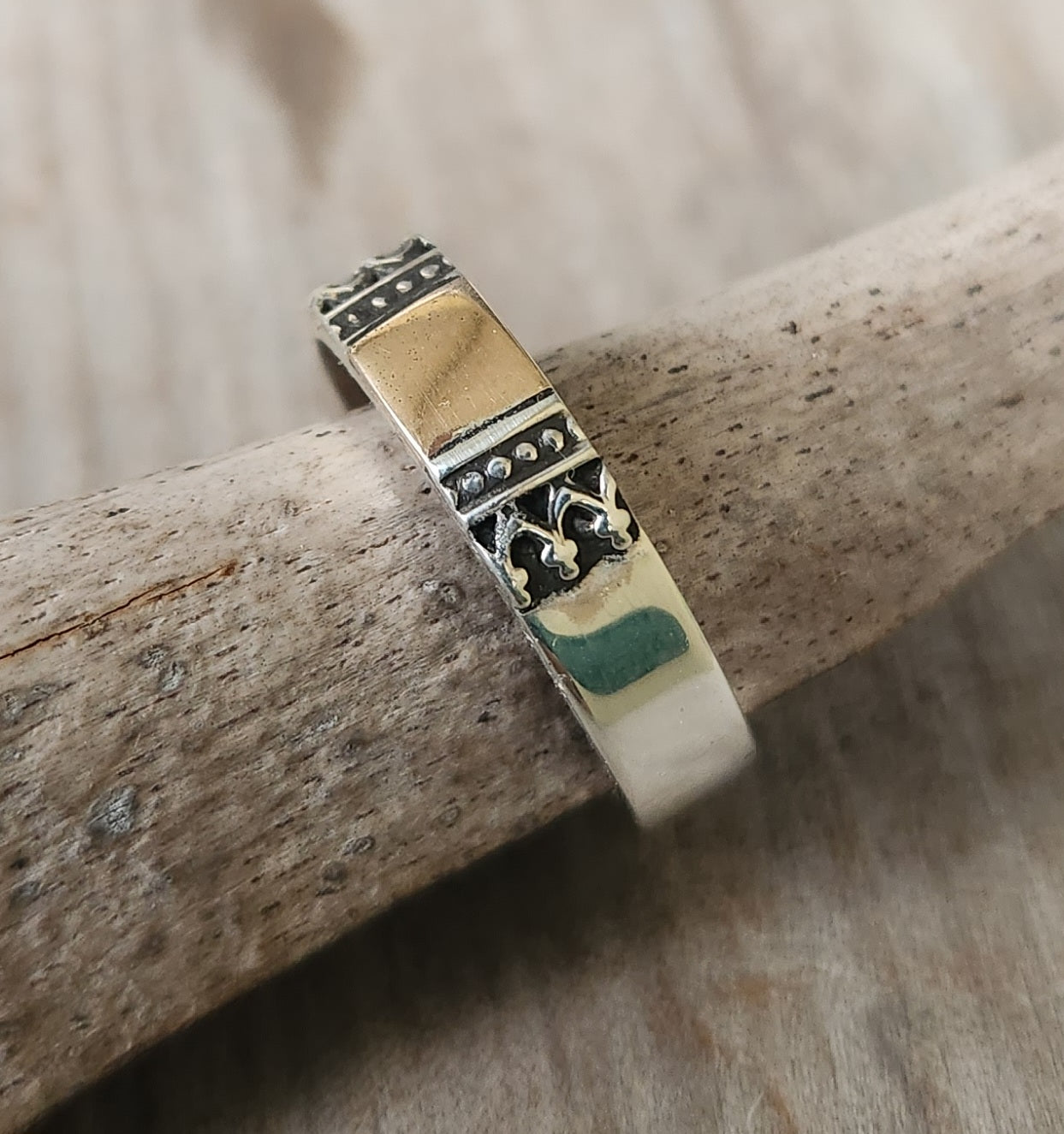 Gold and silver two tone ring,9k gold centre on 925 sterling silver band,gold ball,mixed metal wedding band