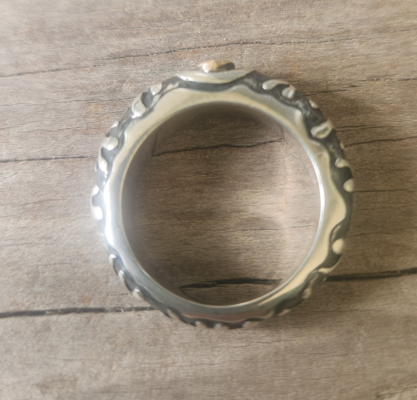 Gold and silver two tone ring,sapphire set in 9k gold,925 sterling silver band,mixed metal
