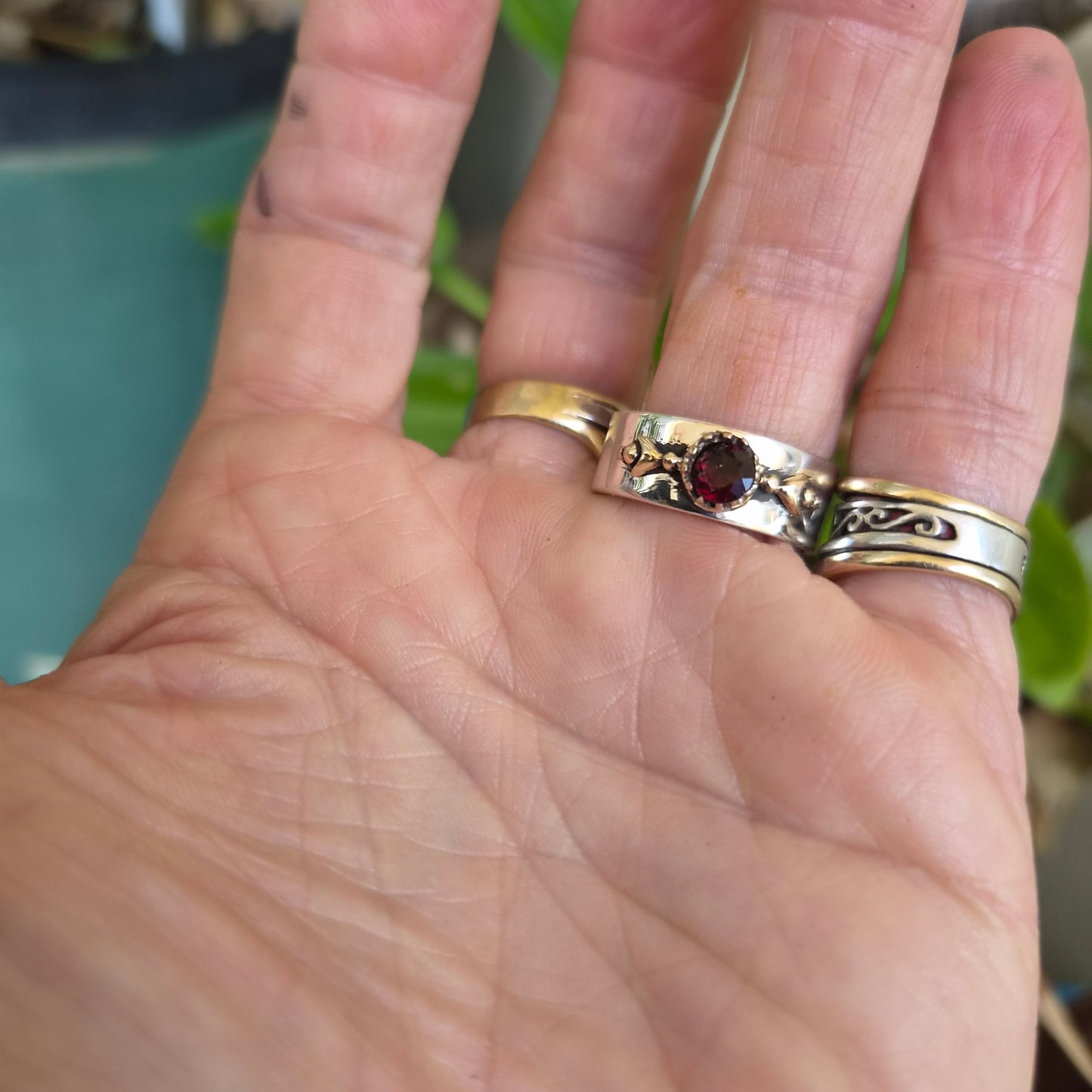 Mixed metal ring,9k gold top 925 sterling silver band, cz two tone