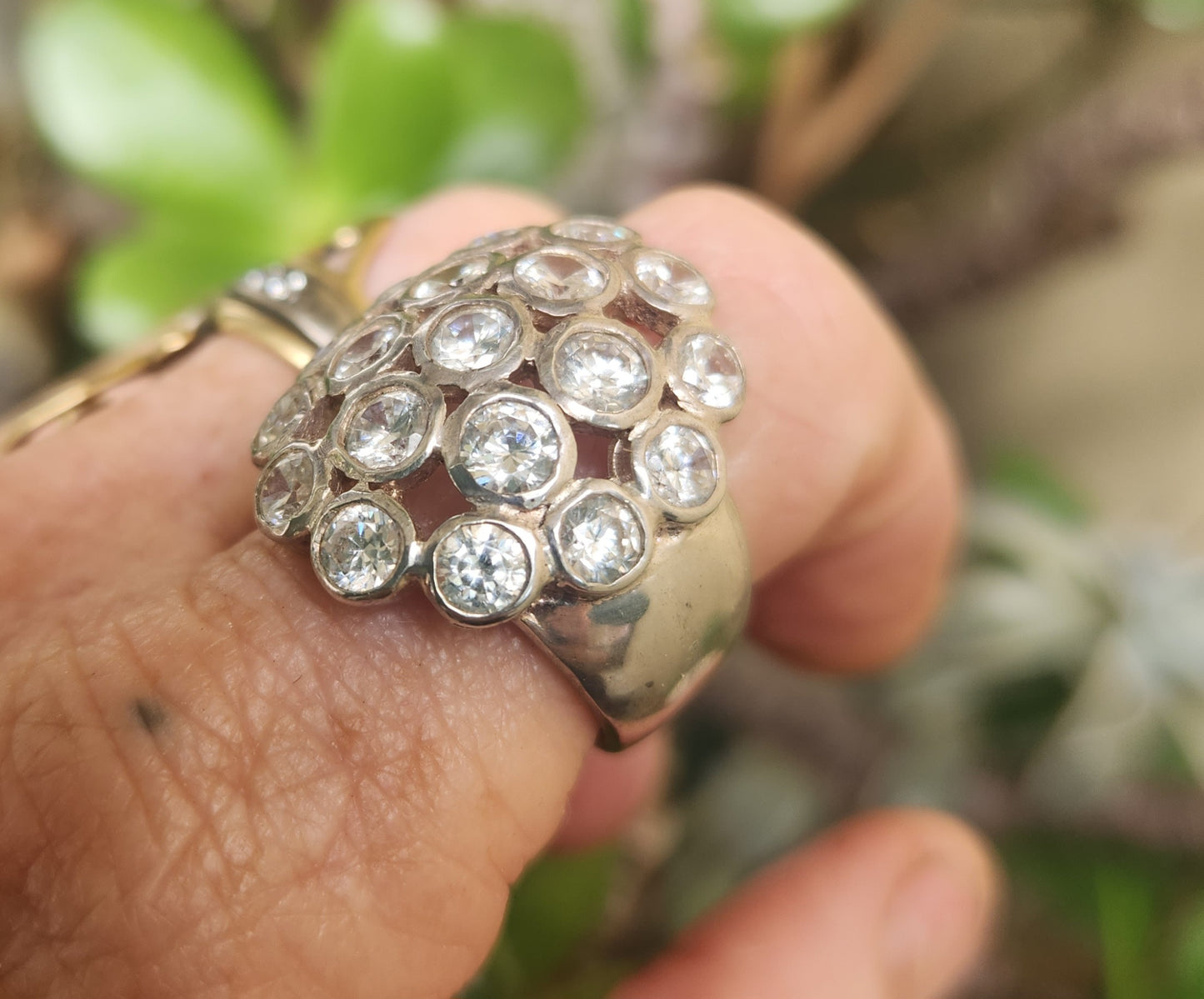 Large cz flower cluster ring,925 sterling,multi stone,cubic zircon ring