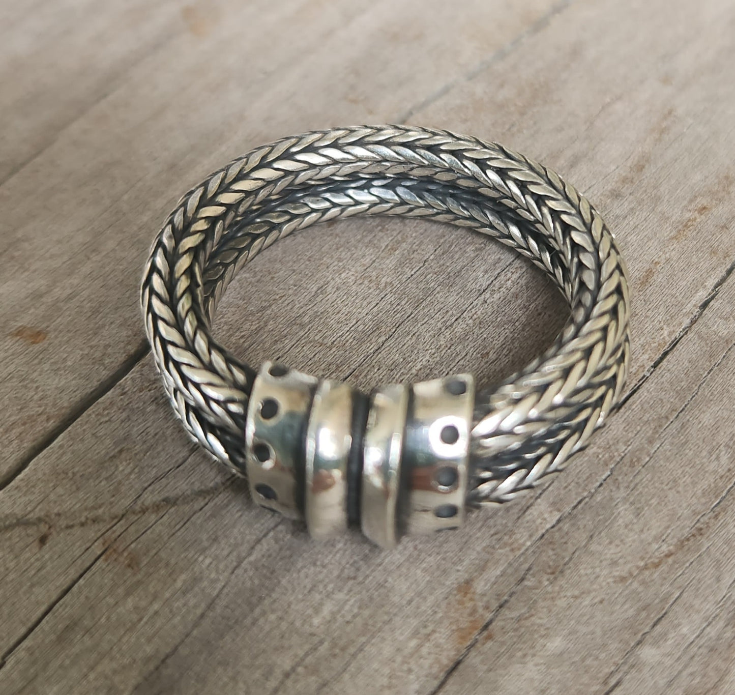 chain ring,925 sterling silver,Foxtail  handmade,rustic,steampunk,industrial,wedding ring,dress ring,