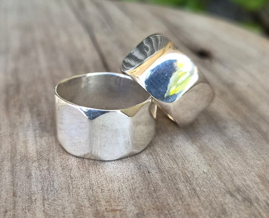 Wide octagonal ring,12mm,sterling silver band