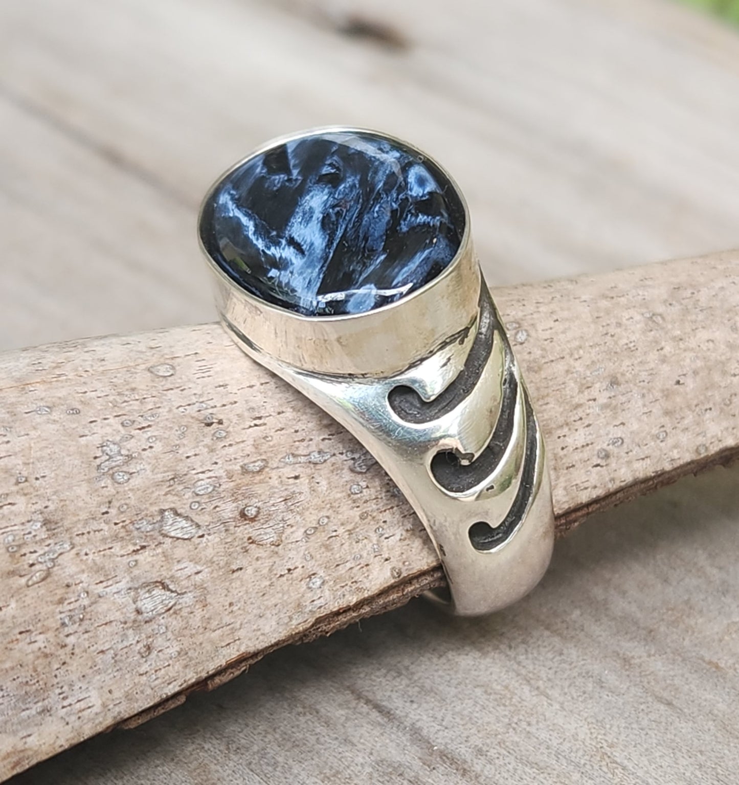 Pietersite ring,925 sterling silver,blue grey stone,mens ring,wedding dress ring, gemstone ring,unisex