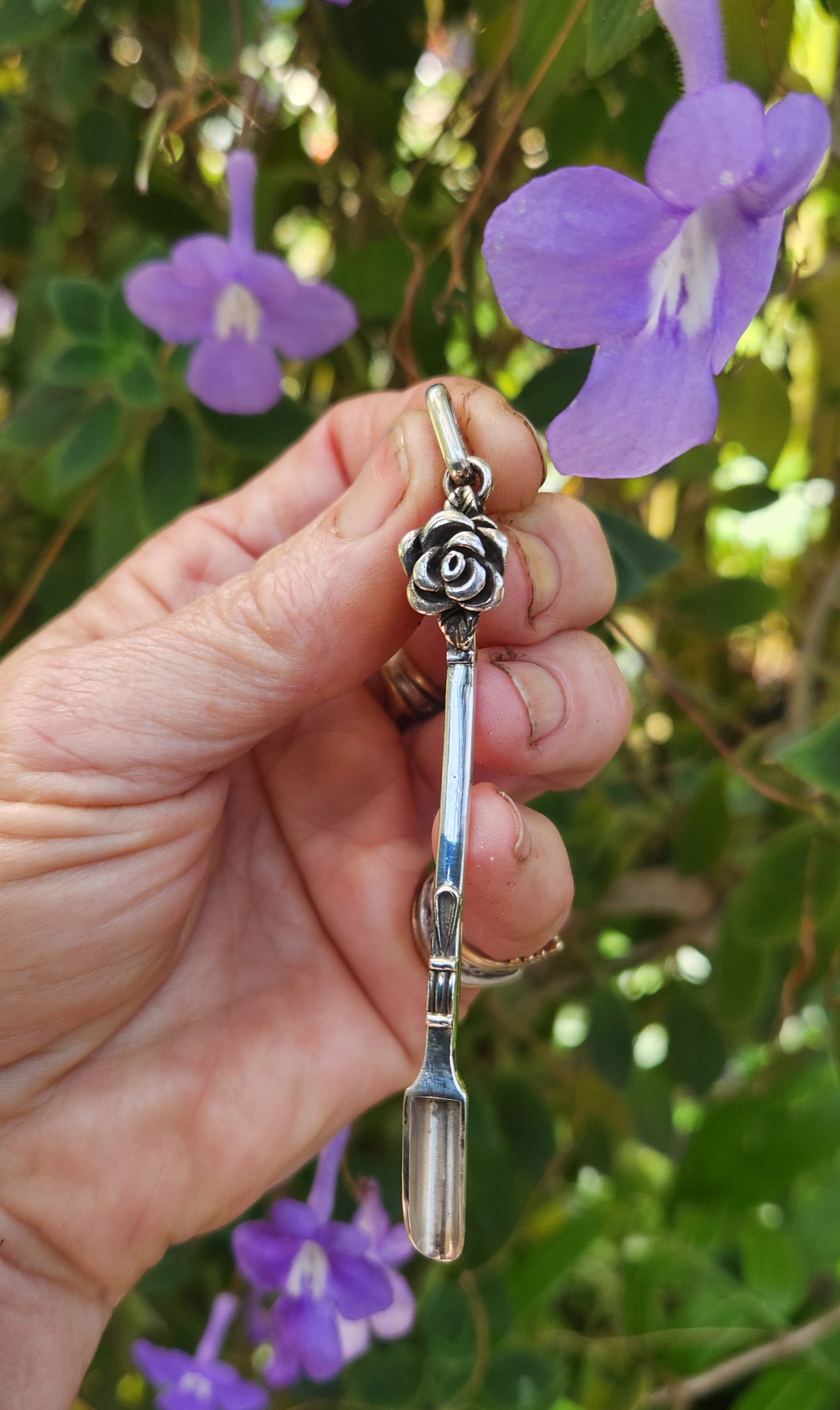 Rose spoon pendant, 925 sterling silver,Hopi,mapacho,nicotiana rustica,owl,Mushroom swallow,bluebird,eagle p spoon key ring,spice spoon,handmade