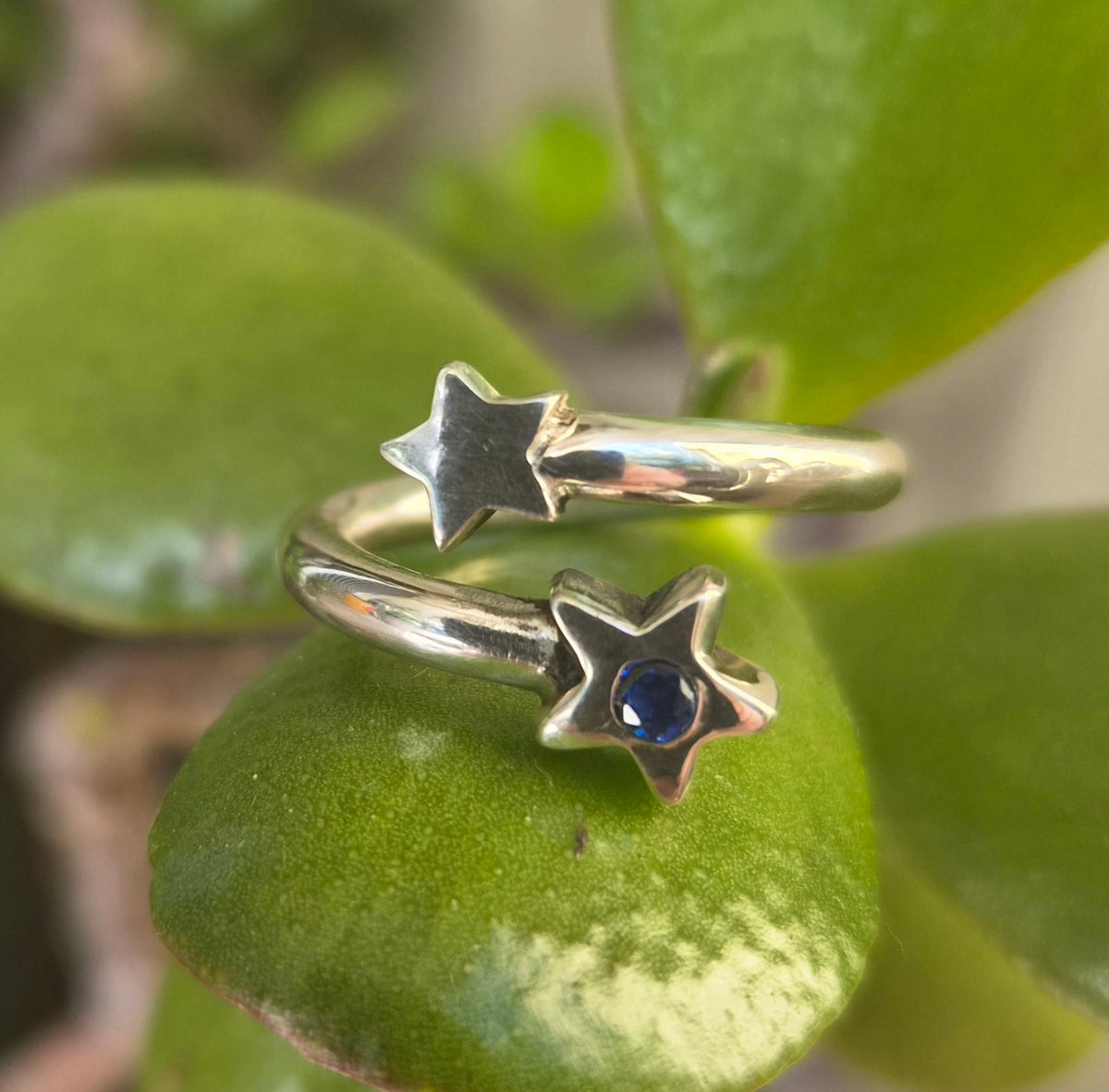Star cz ring,925 sterling silver,3mm adjustable band,blue cubic zirconia