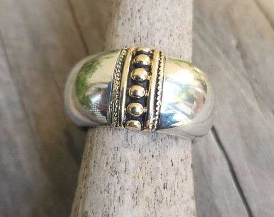 Wide gold and silver band,9k gold and sterling silver,12mm chunky mixed metal,heavy chunky ring