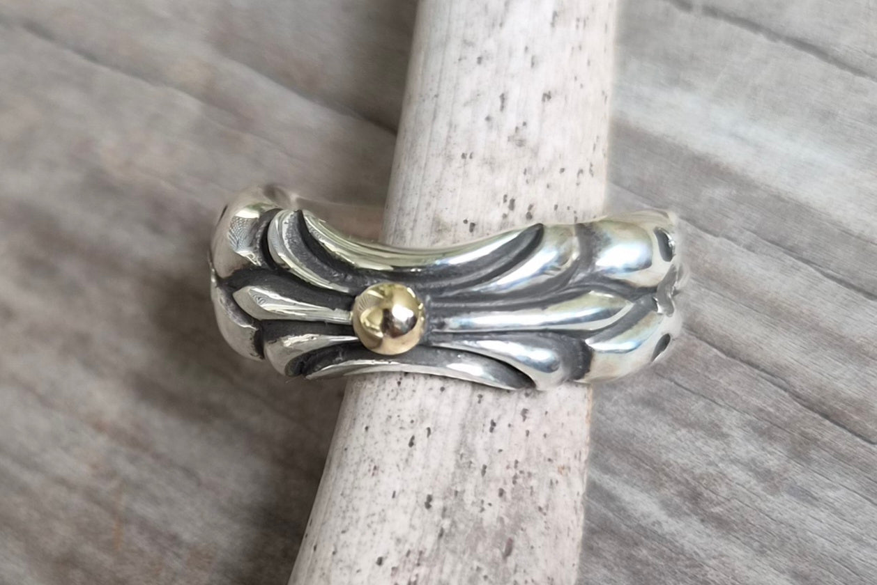 Two tone ring,9k Gold ball on 925 sterling silver band,vintage