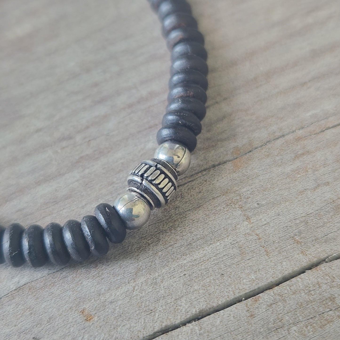 silver bead and wood bracelet,925 sterling silver,handmade coconut bracelet,boho,
