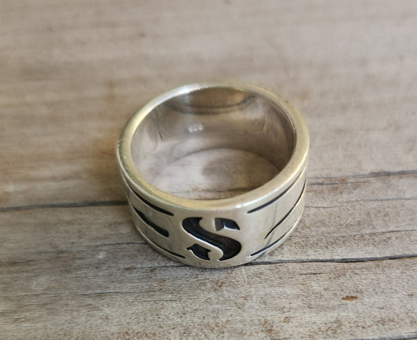 Snorkling diving ring,925 sterling silver, S band with flippers,fins,ocean jewelry,