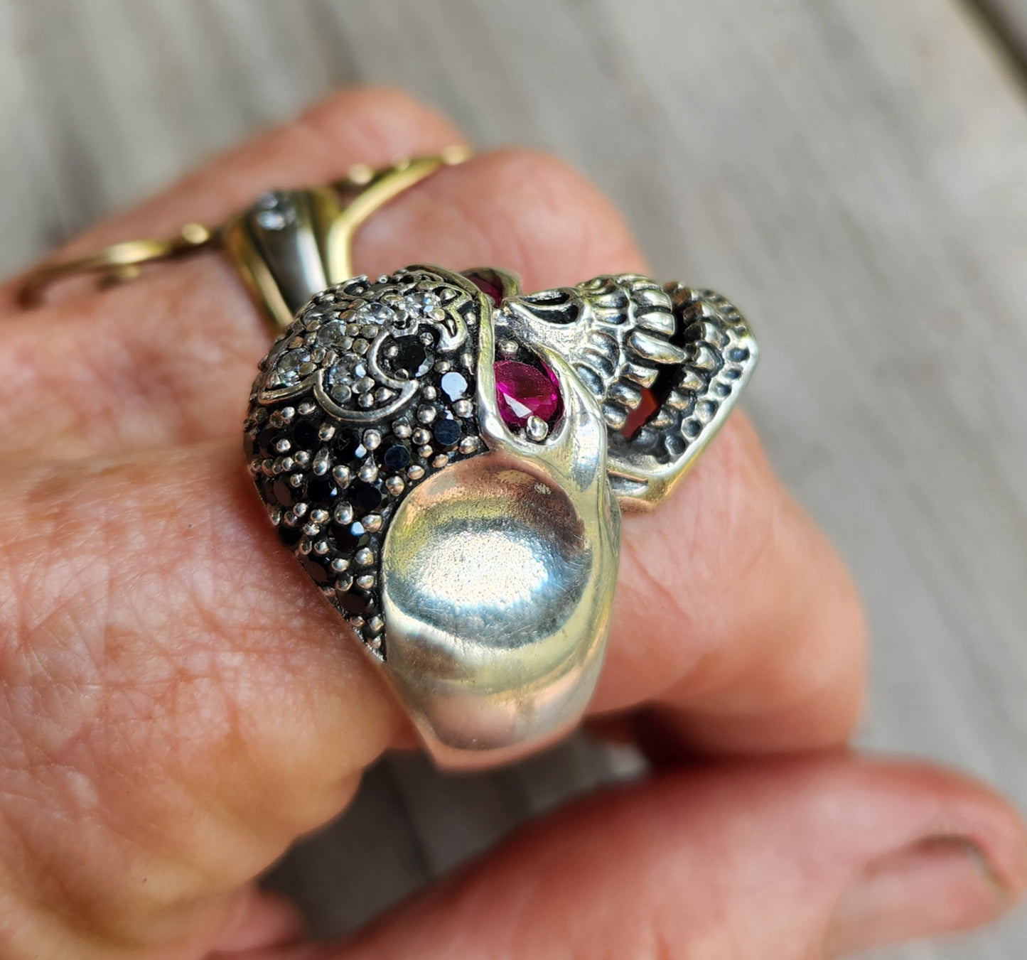 Skull ring,925 sterling silver bling,cubic zirconia,rockabilly,handmade,mens fashion,chunky ring,pirate