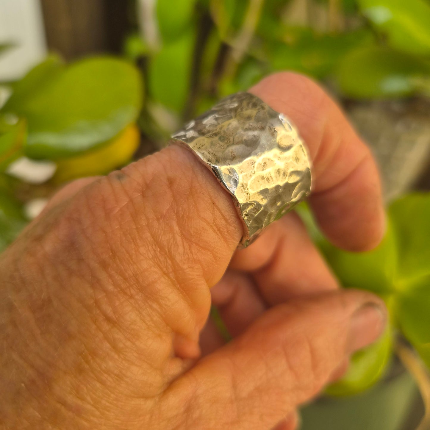 Wide silver hammered ring,15mm 925 sterling silver,rustic handmade wedding ring
