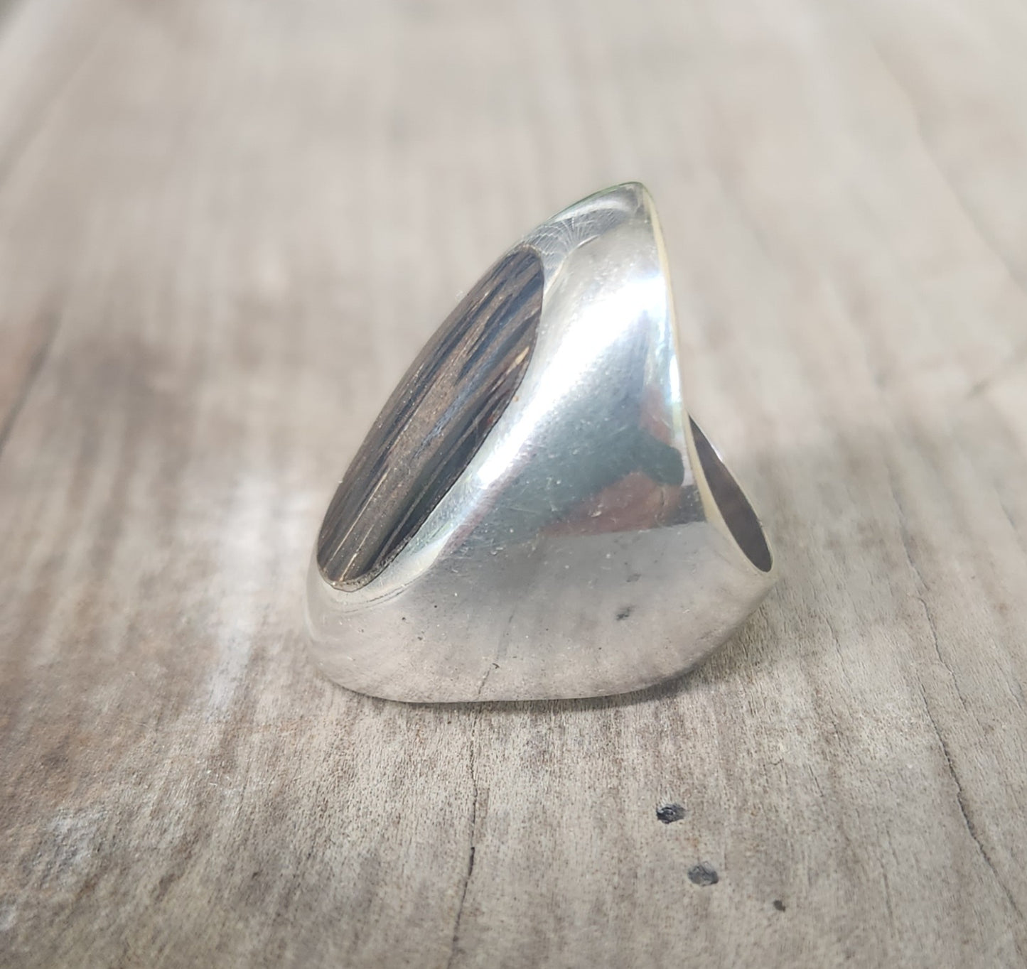 long silver ring,925 sterling silver,size 6.5 coconut inlay boho,shic minimalist ,new age handmade