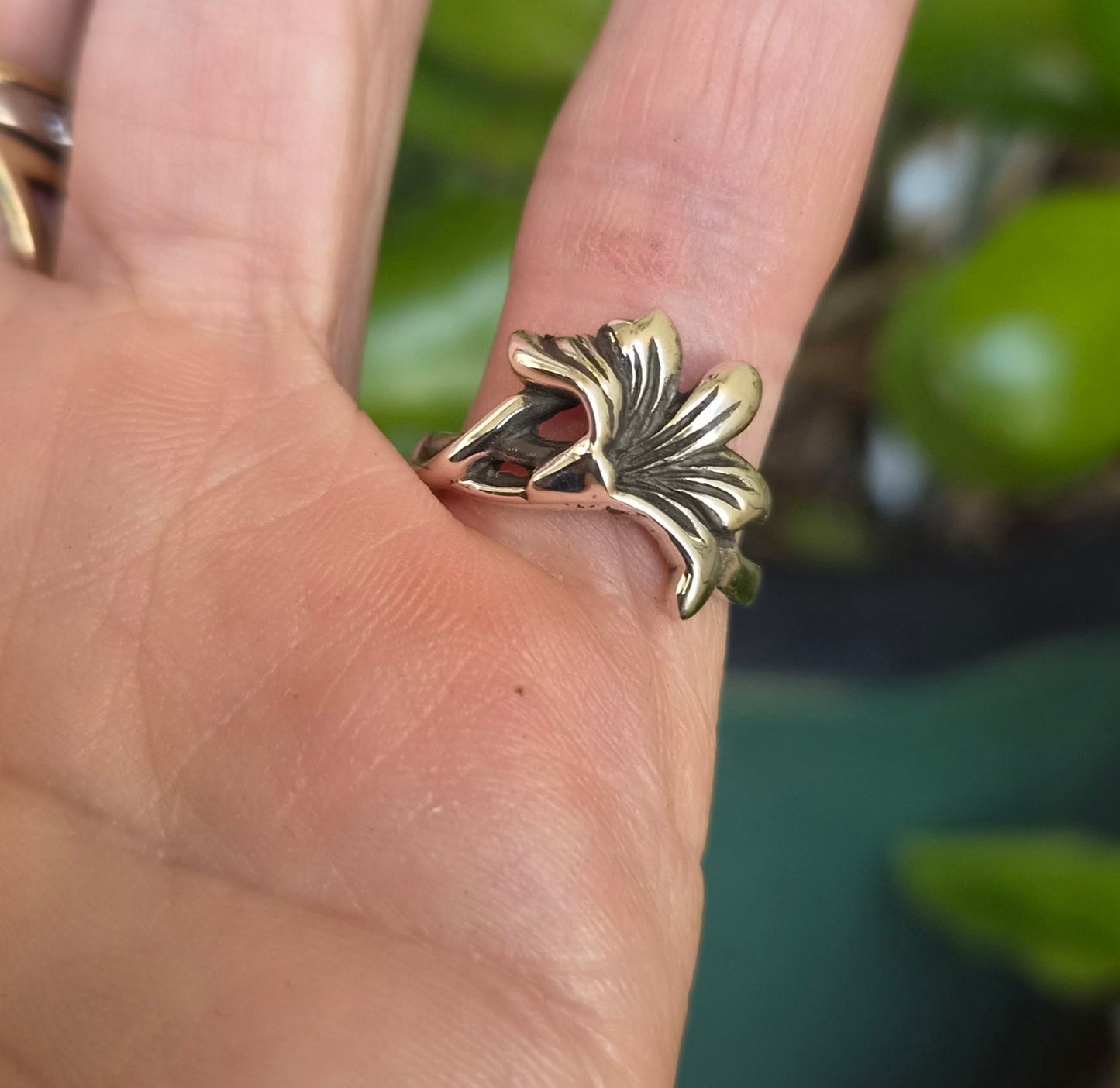 Silver lily flower ring,925 solid sterling silver not,art noveau woodland,