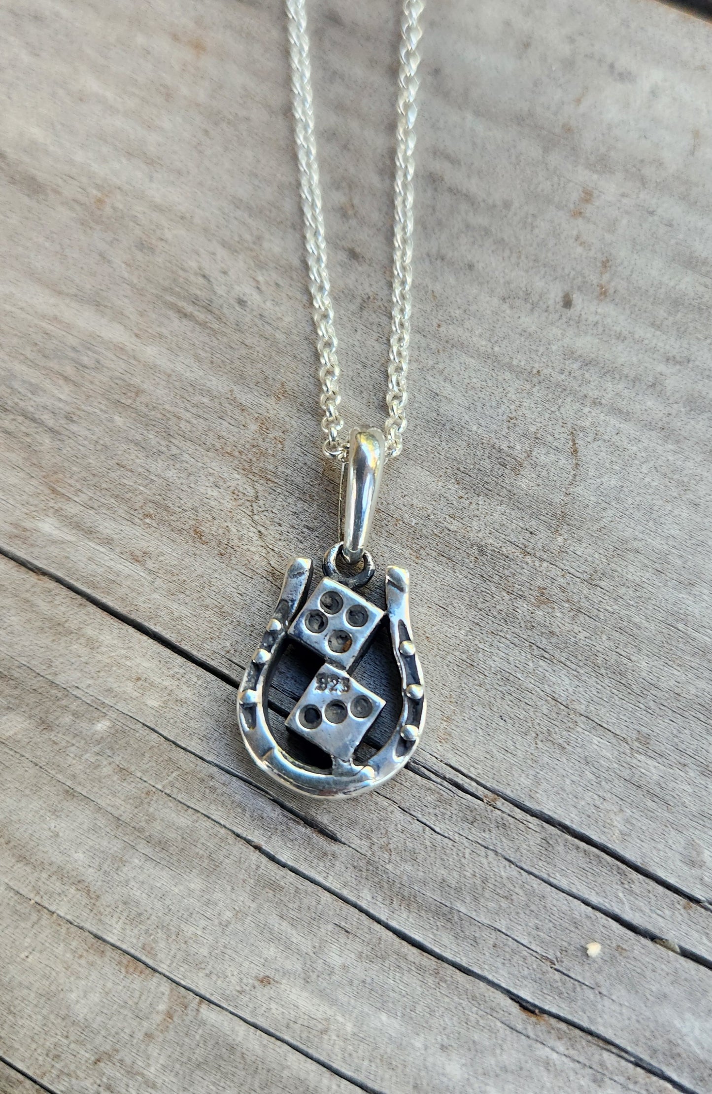 horseshoe dice pendant,925 sterling silver,lucky dice, good luck,handmade,rockabilly,boho shic,gypsy, gambling,new age casino