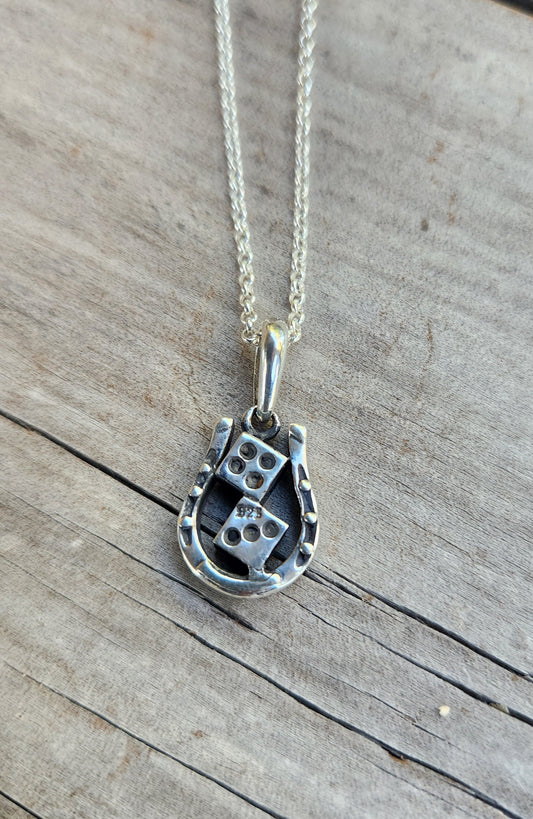 horseshoe dice pendant,925 sterling silver,lucky dice, good luck,handmade,rockabilly,boho shic,gypsy, gambling,new age casino