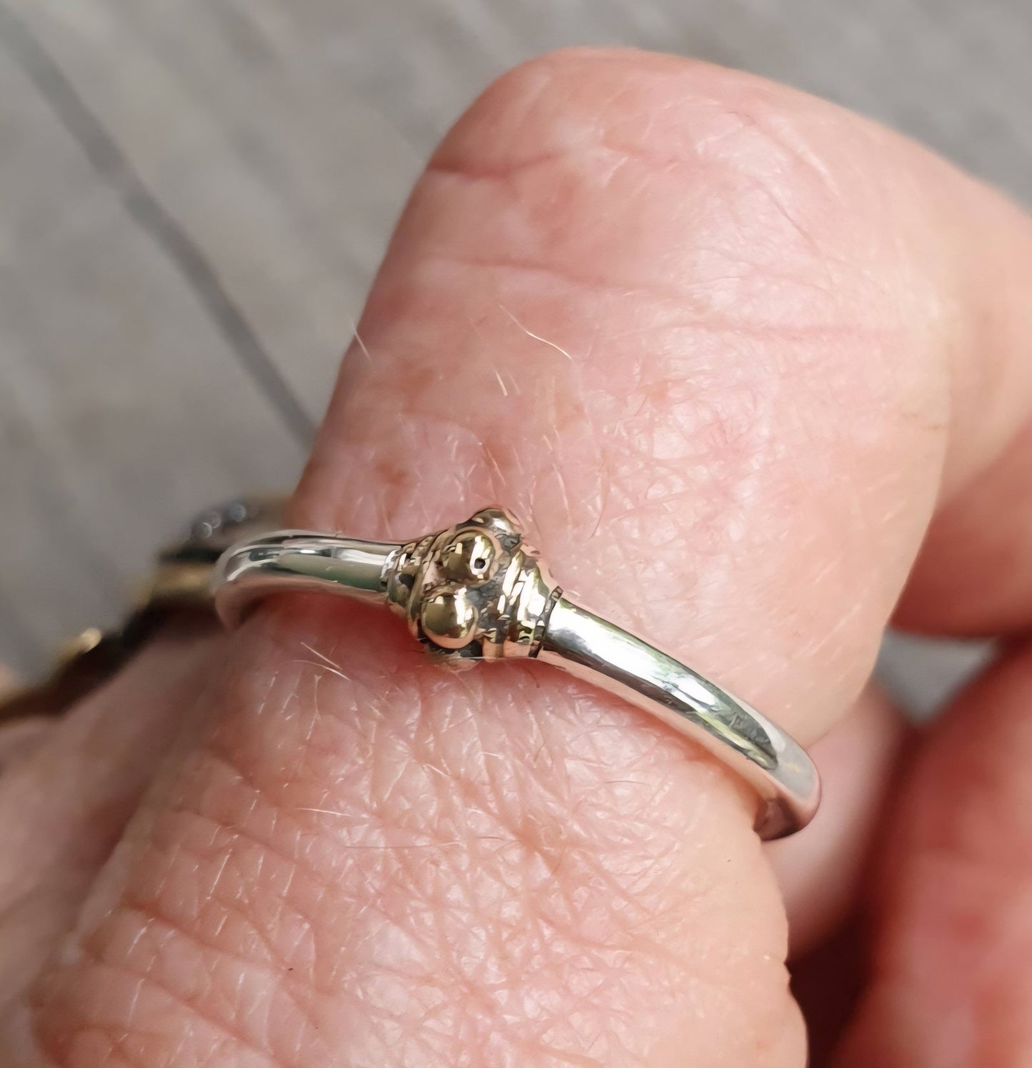 Mixed metal ring,9k gold ball top 925 sterling silver band, mixed metal.