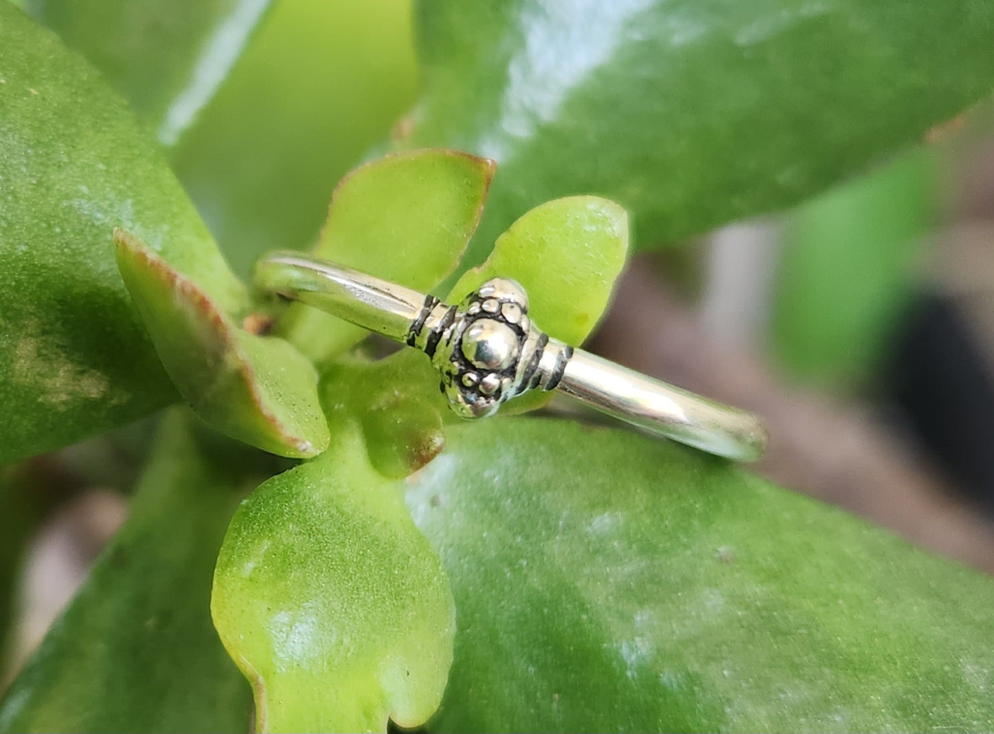 Silver bead stacker ring,925 sterling silver, 9k gold bead and sterling silver