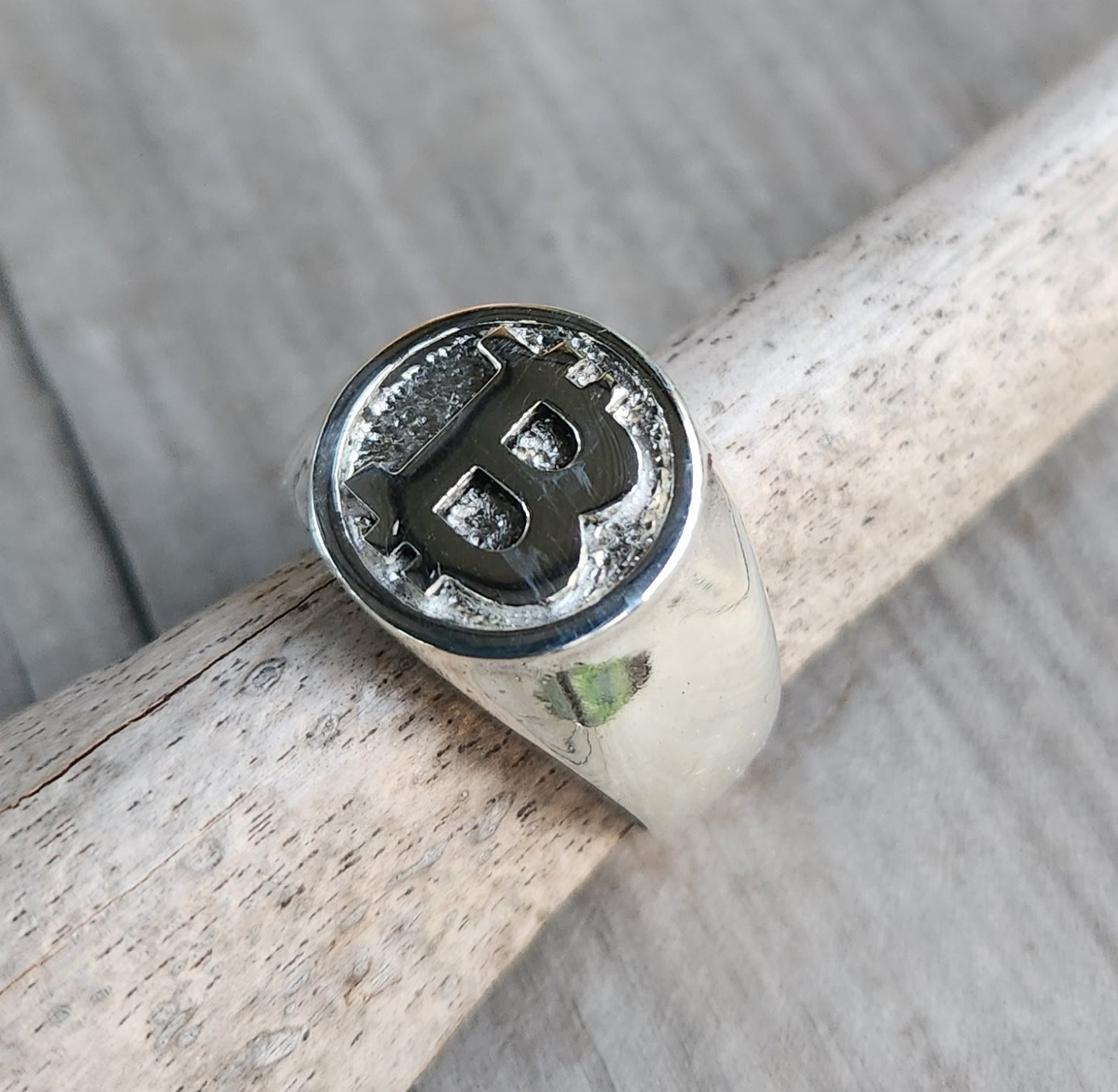 Bitcoin ring,925  sterling silver,solid signet, unisex ring
