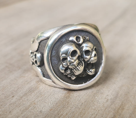 skull ring, 925 sterling silver,steampunk, gothic, punk,multi skull,pirate,hipster,handmade,grunge,mens fashion,chunky ring,reaper,biker