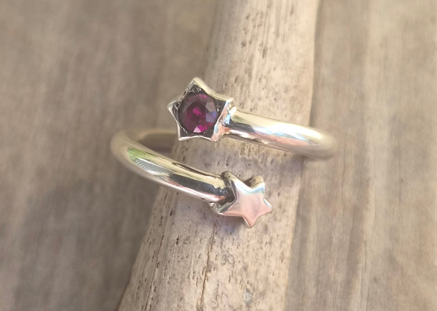 Star cz ring,925 sterling silver,3mm adjustable band,crimson red cubic zirconia