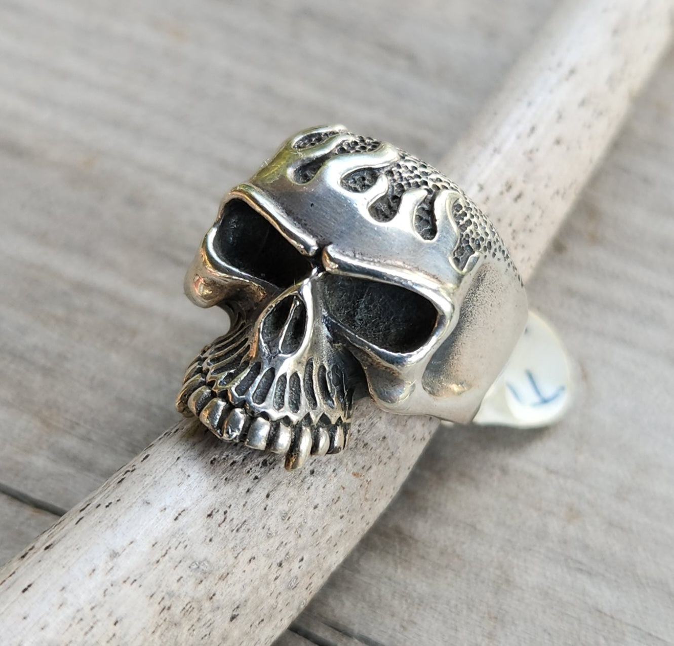 Skull flame ring,925 sterling silver,kustom kulture roth flame,muscle car, steampunk,gothic, punk,small skull ring,hipster