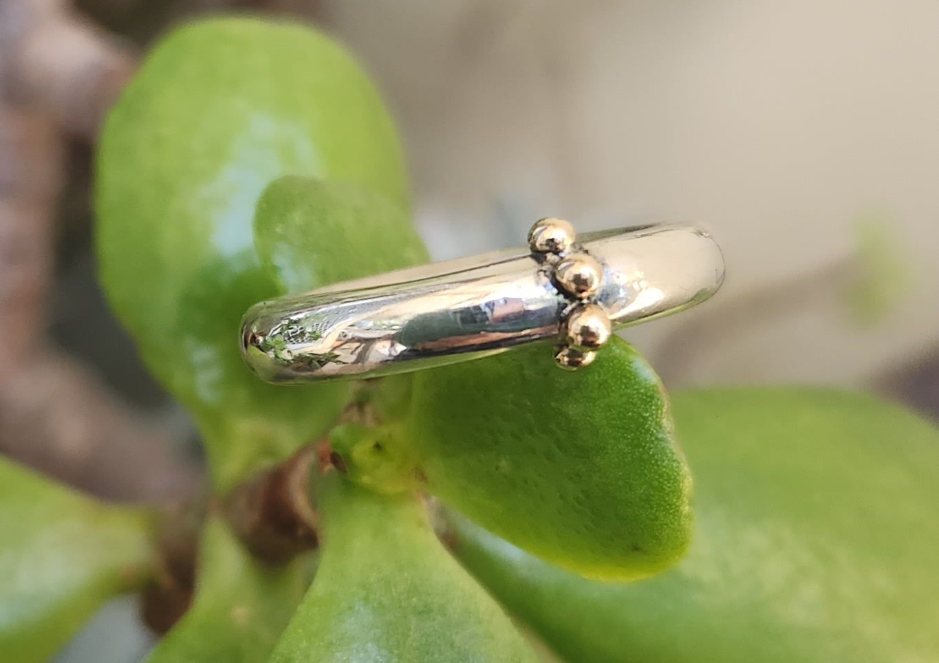 Gold and silver halo ring,10k balls,sterling silver band,two tone ring.4mm round,unisex ring, wedding ring,chunky band,mixed metal ring