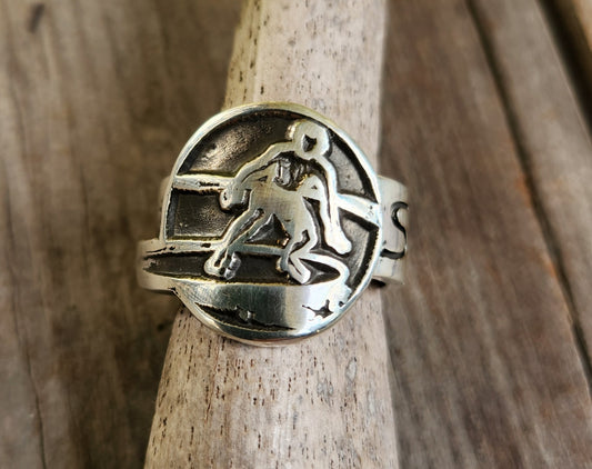 Surfer ring,925 sterling silver surf board rider,chunky large mens ring