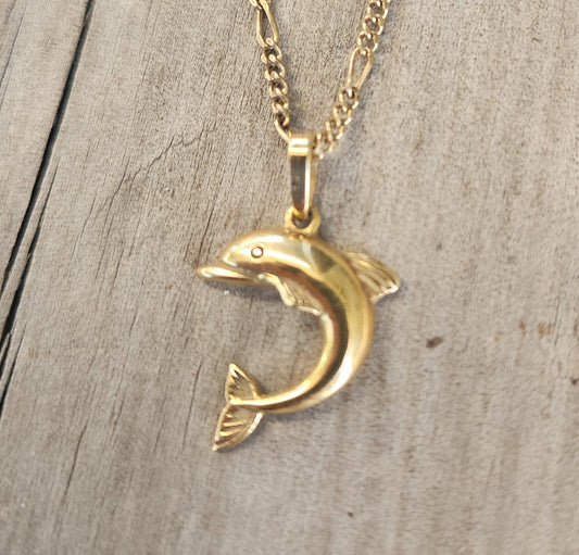 18K Dolphin pendant, gold Charm,porpous,
