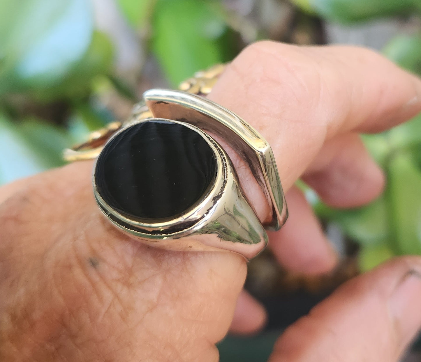 Large black stone ring, 925 sterling silver,black acrylic hand made,boho,chic,goddess,woodland