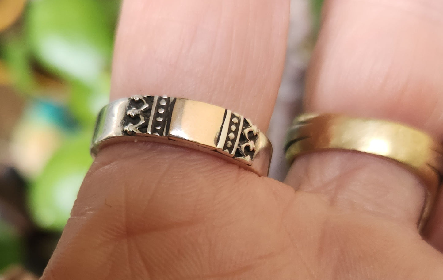 Gold and silver two tone ring,9k gold centre on 925 sterling silver band,gold ball,mixed metal wedding band