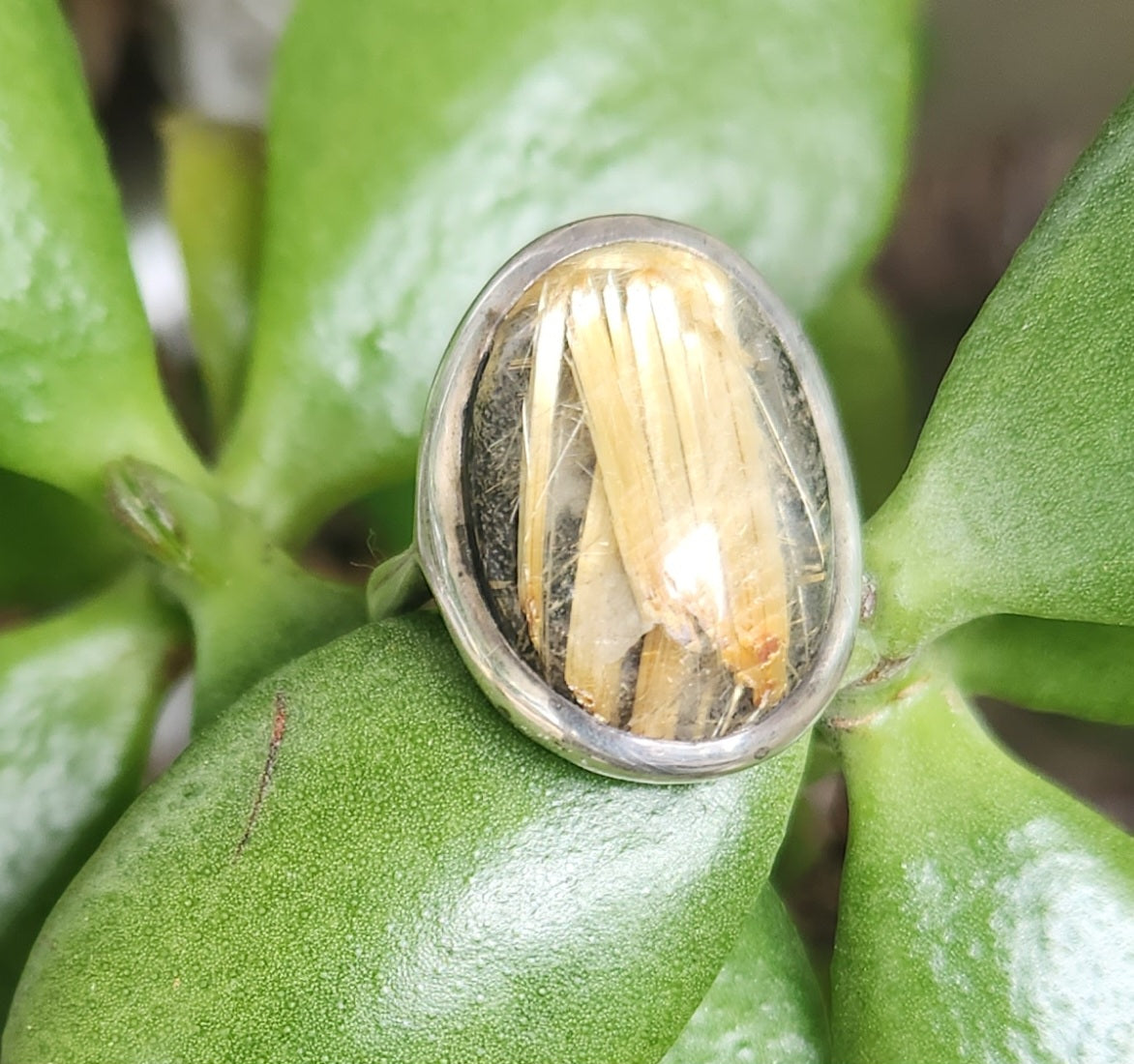 Golden rutilated quartz,925 sterling silver,long gemstone ring, boho