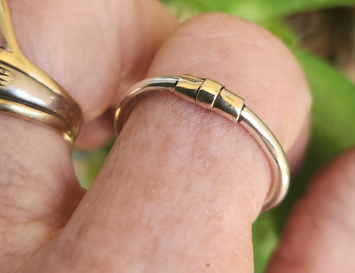Two tone stacking ring,solid 9ct/9k gold and sterling silver,thin stacker ring,