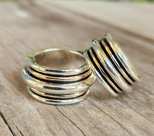 Chunky Two tone ring,wide,9ct gold and 925 sterling silver,unisex mixed metal band,wedding ring,