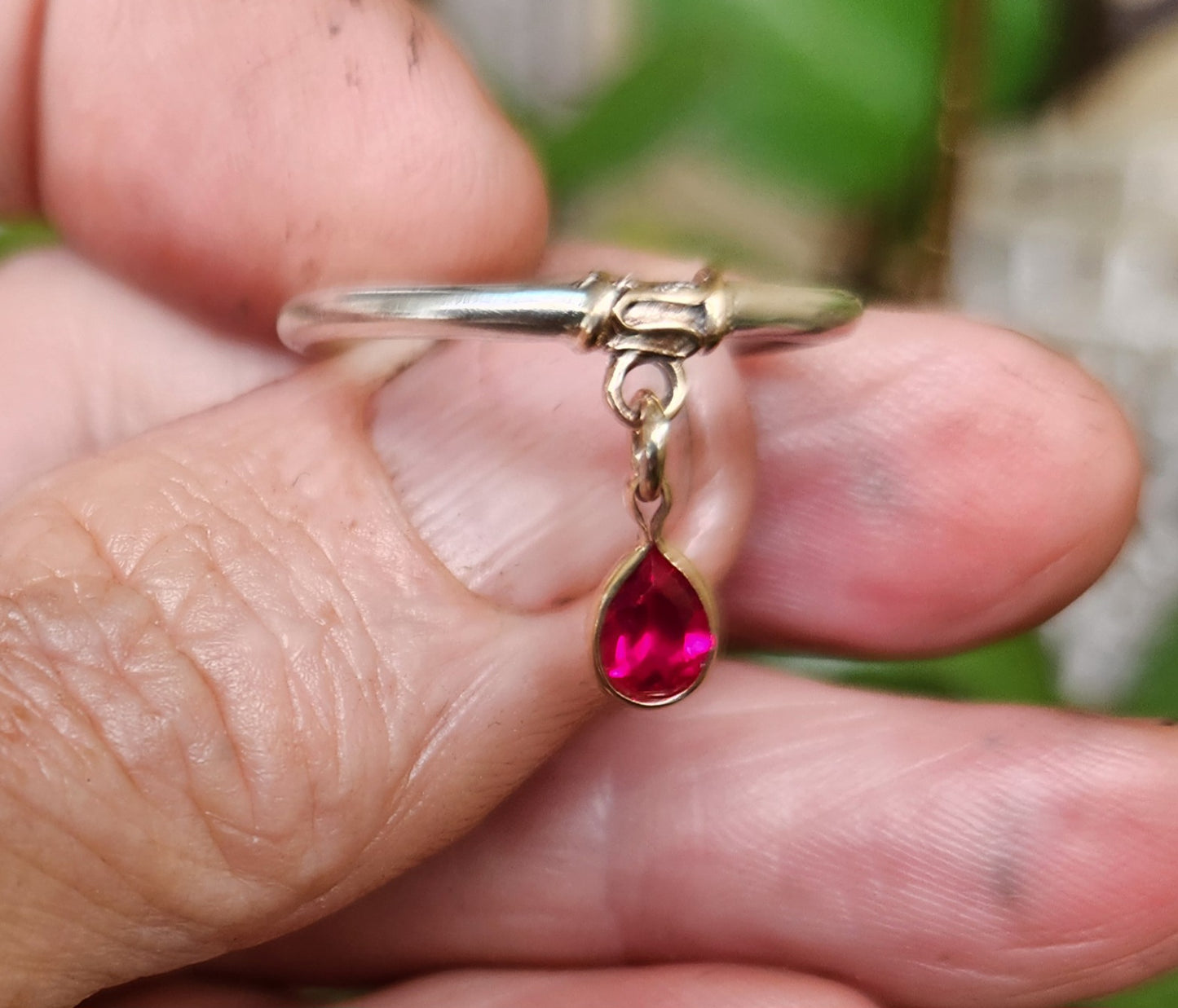 Two tone ring,9ct/9k gold and sterling silver,dangling pear cz in 9k setting  mixed metal ring,thin silver halo ring,