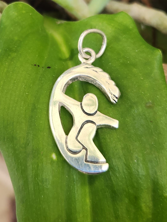 surfer pendant,925 sterling silver,surfboard rider,wave,surf beach ocean jewelry,handmade