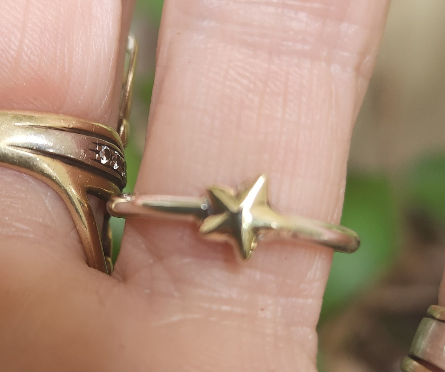 Two tone star stacking ring,9k gold caltex star  and sterling silver,mixed metal band,2mm band ,