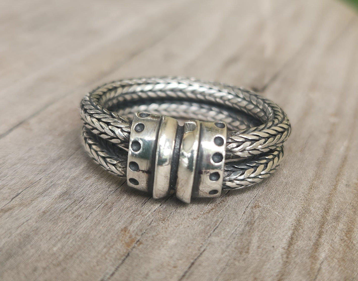 chain ring,925 sterling silver,Foxtail  handmade,rustic,steampunk,industrial,wedding ring,dress ring,