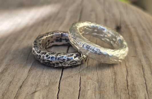 Thick silver hammered ring,925 sterling silver,7mm rustic halo band,heavy,solid matt wedding