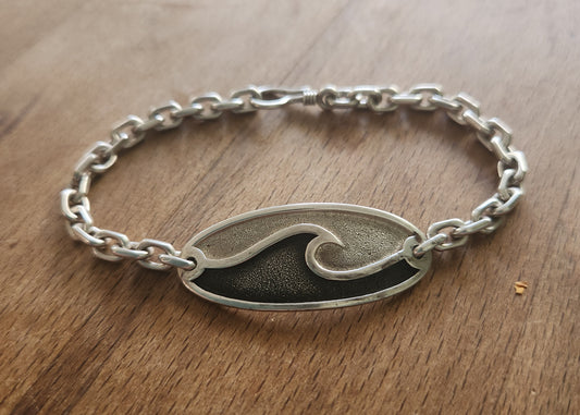 Wave surf chain bracelet,925 sterling silver,handmade,fisherman,marine ocean jewelry