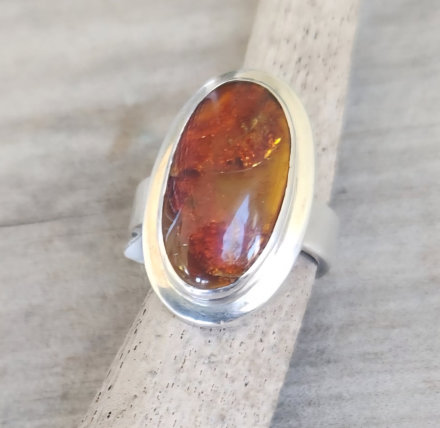Amber long ring,925 sterling silver, boho,shic minimalist ,new age handmade,large