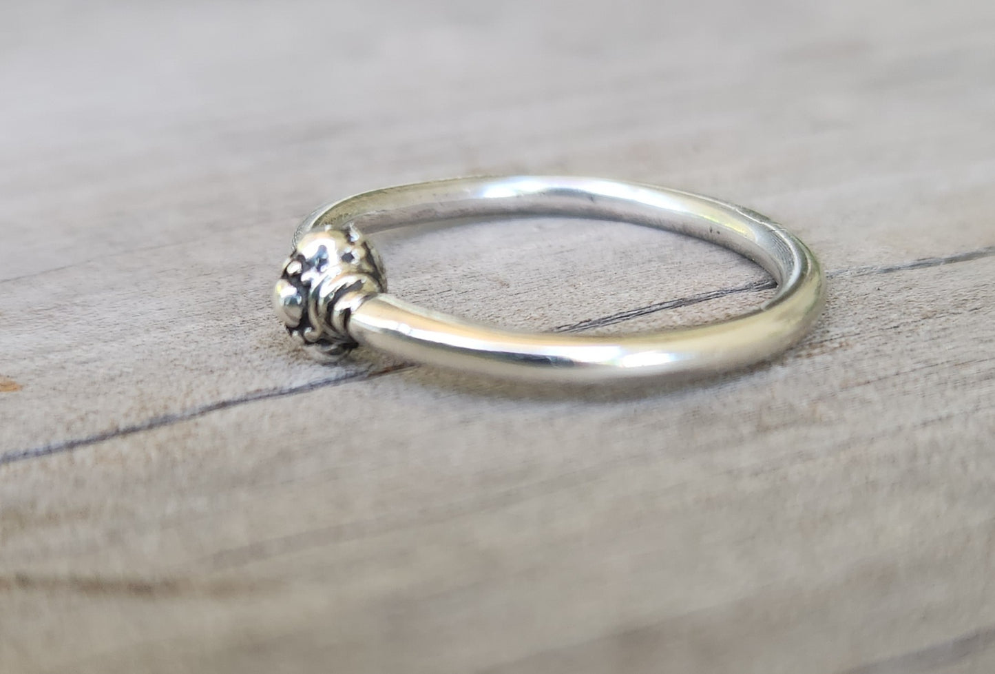 Silver bead stacker ring,925 sterling silver, 9k gold bead and sterling silver