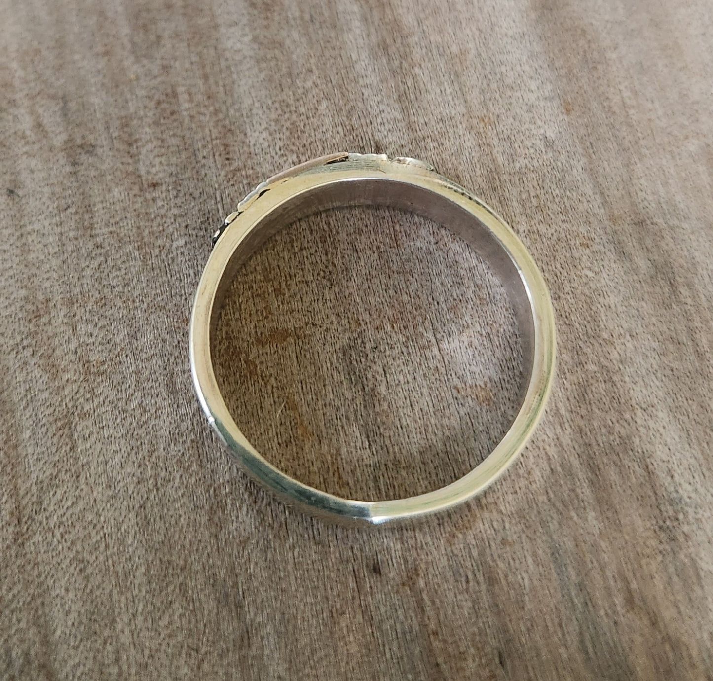 Gold and silver two tone ring,9k gold centre on 925 sterling silver band,gold ball,mixed metal wedding band