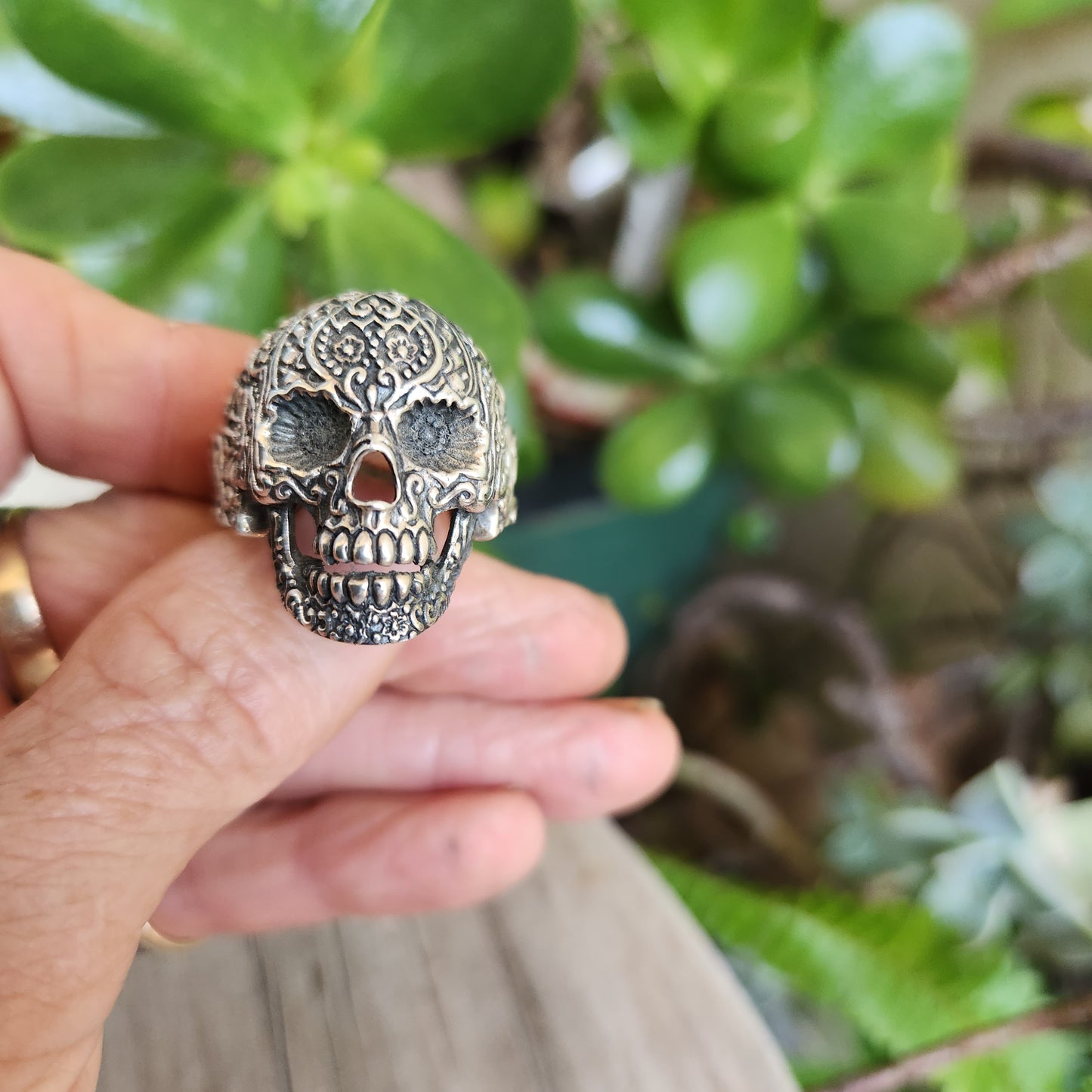 sugar skull,925 sterling silver,day of the dead, skull,steampunk,gothic, punk,large skull ,long silver ring,handmade,